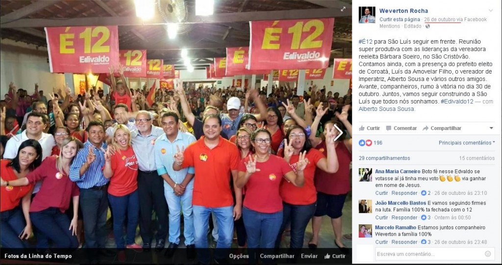 No dia 26, enquanto a Câmara realizava sessão, Weverton participava de campanha em São Luís; Rede social acabou provando a ‘gazetagem’ do parlamentar.