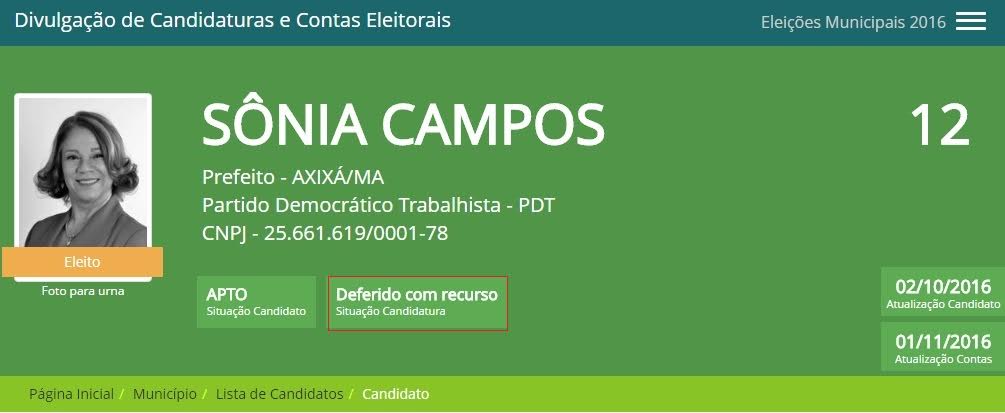 Sônia Campos depende da Justiça Eleitoral para confirmar vitória em Axixá.