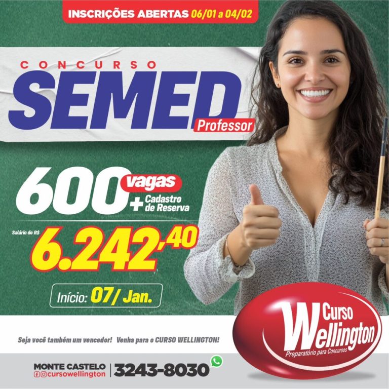 Curso Wellington abre inscrições para turmas preparatórias da Semed e outros concursos